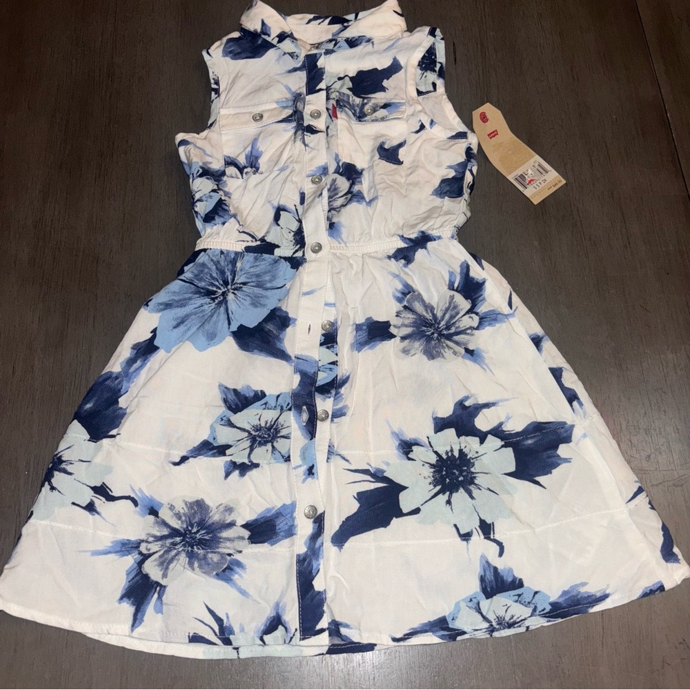 Levi's Blue and White Floral Girl Dress NWT